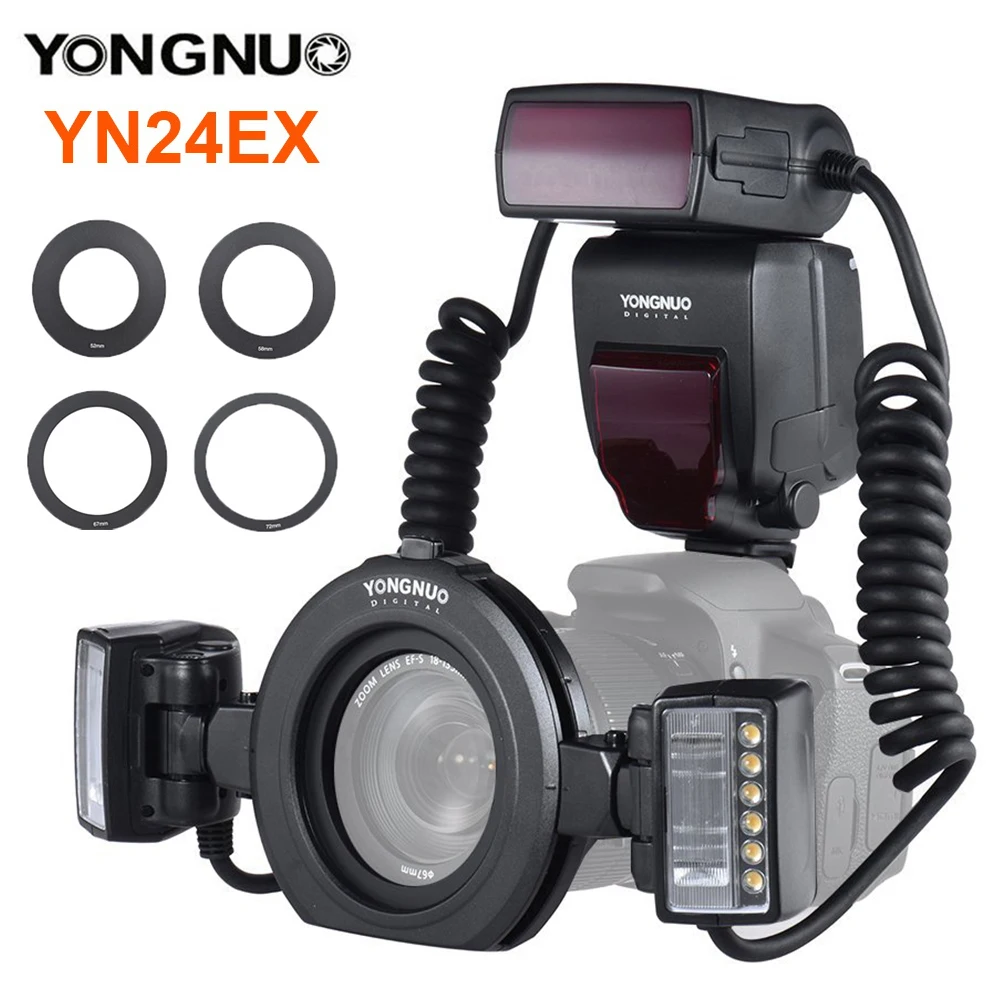 

YONGNUO YN24EX YN24 EX Macro Ring Flash E-TTL Flash Speedlite with 2pcs Flash Heads 4pcs Adapter Rings for Canon EOS Cameras 5D3