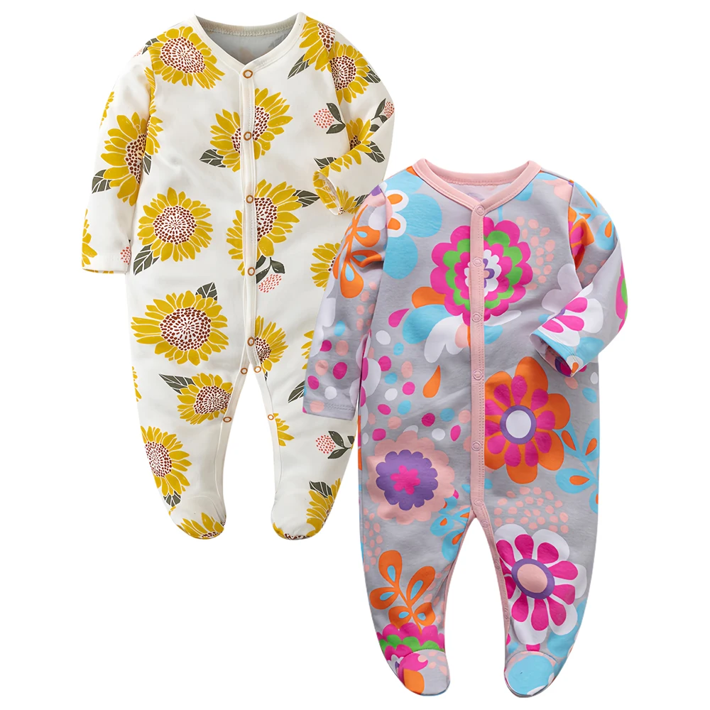 

2 Pack Newborn One Piece Pajamas 0-12 Months Baby Girls and Boys Footed Sleepwear Cotton Onesies Fashion New born Baby Clothes