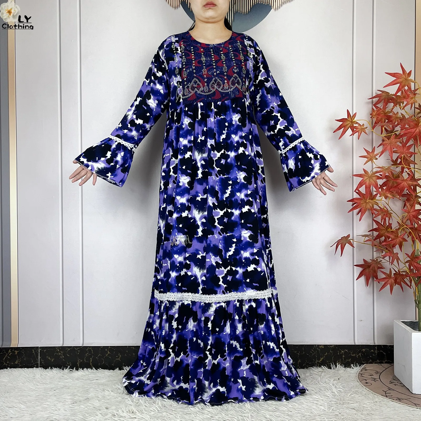 فستان نسائي جديد موضة 2026 بتصميم زهري وأكمام طويلة من القطن مع وشاح كبير، قفطان دبي، فستان فضفاض كاجوال، فساتين أفريقية فستان نسائي جديد موضة 2026 بتصميم زهري وأكمام طويلة من القطن مع وشاح كبير، قفطان دبي، فستان فضفاض كاجوال، فساتين أفريقية