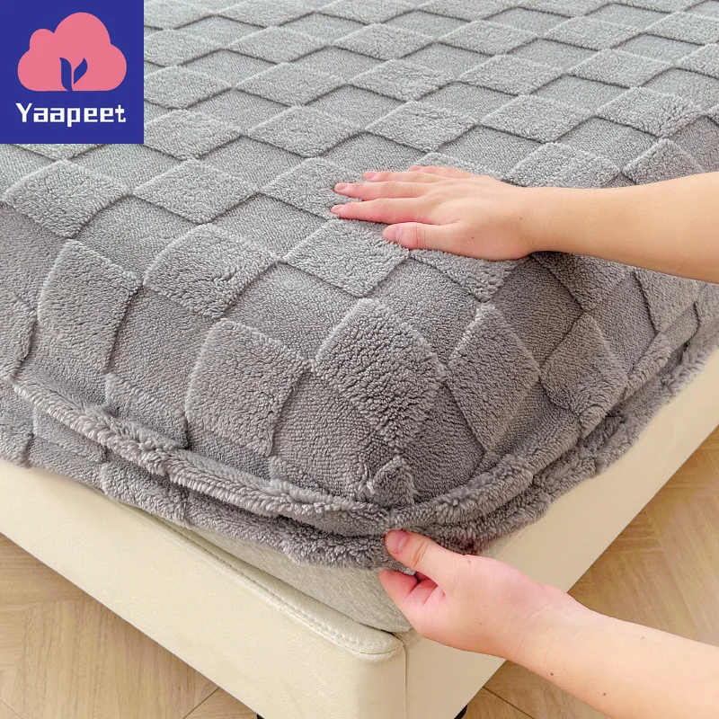 

Jacquard Bed Cover Velvet Fitted Sheet Plaid Style Bedsheets постельное белье Warm Mattress Protectors(No Pillowcase)