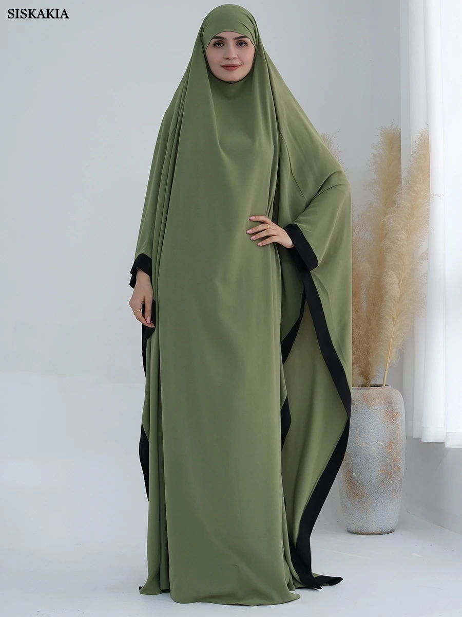 

Siskakia Dubai Turkish Saudi Women Prayer Clothing Muslim Eid Batwing Sleeve Abaya With Hijab Jellabiya Moroccan African Dresses