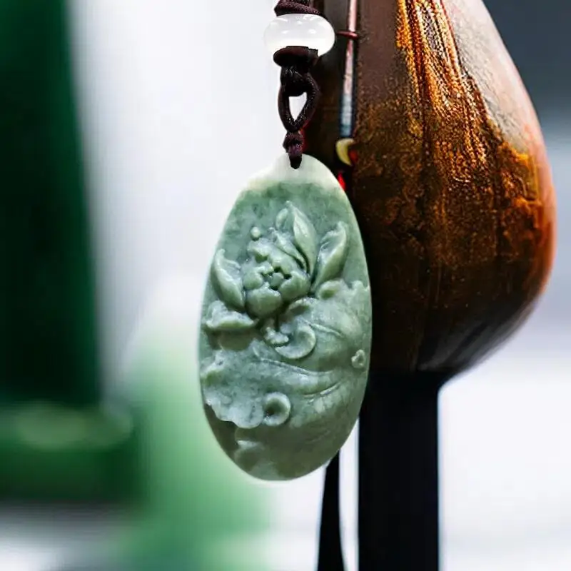 

Natural Real Jade Lotus Pendant Necklace Gemstones Amulet Chinese Gifts for Women Men Accessories Fashion Carved Jewelry Charm