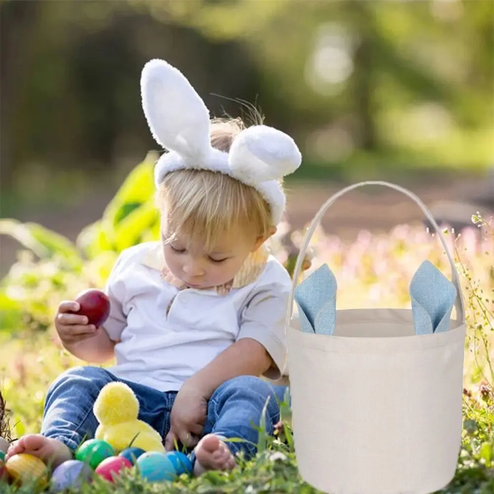 

Burlap Easter Bunny Buckets Adorable Jute with Rabbit Ear Tote Cloth Bag Pastoral Style Handbag Party