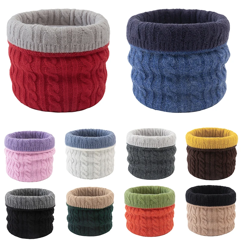 

Double Sided Imitation Cashmere Scarf Two-Colors Thick Knitted Ring Scarf Woolen Yarn Snood Neckerchief Winter Warm Neck Scarf