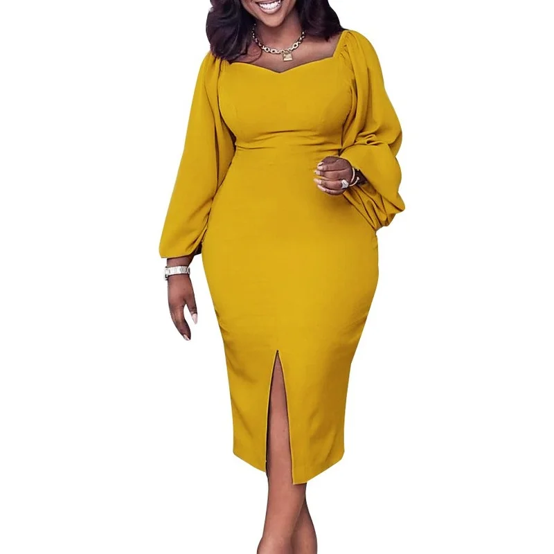 Women Elegant Bodycon Dress Long Lantern Sleeves Square Collar Slit Classy Female Work Wear African Large Size Ladies Robes Gown
Women Elegant Bodycon Dress Long Lantern Sleeves Square Collar Slit Classy Female Work Wear African Large Size Ladies Robes Gown