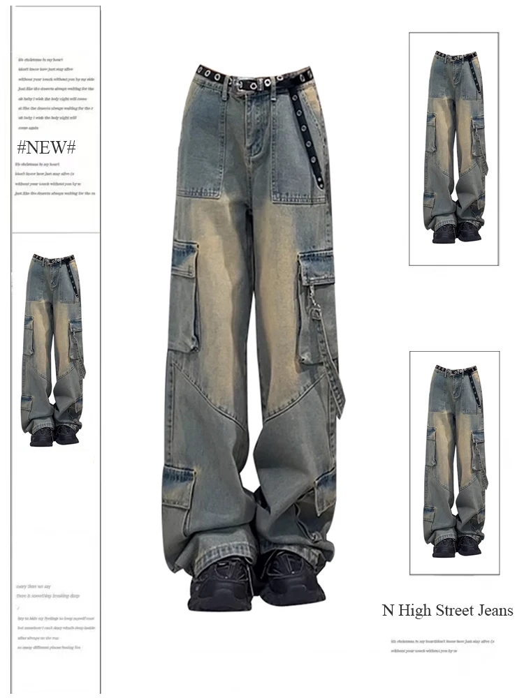 

Women's Baggy Cargo Jeans Vintage Oversize High Waist Cowboy Pants Harajuku Denim Trousers 90s Y2k Emo 2000s Trashy Clothes 2024