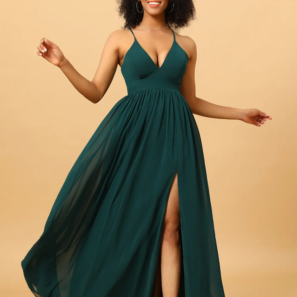 V-neck Green Bridesmaid Dress with Slit Elegant Spaghetti Straps Wedding Guests Dresses Chiffon Prom Dress
V-neck Green Bridesmaid Dress with Slit Elegant Spaghetti Straps Wedding Guests Dresses Chiffon Prom Dress