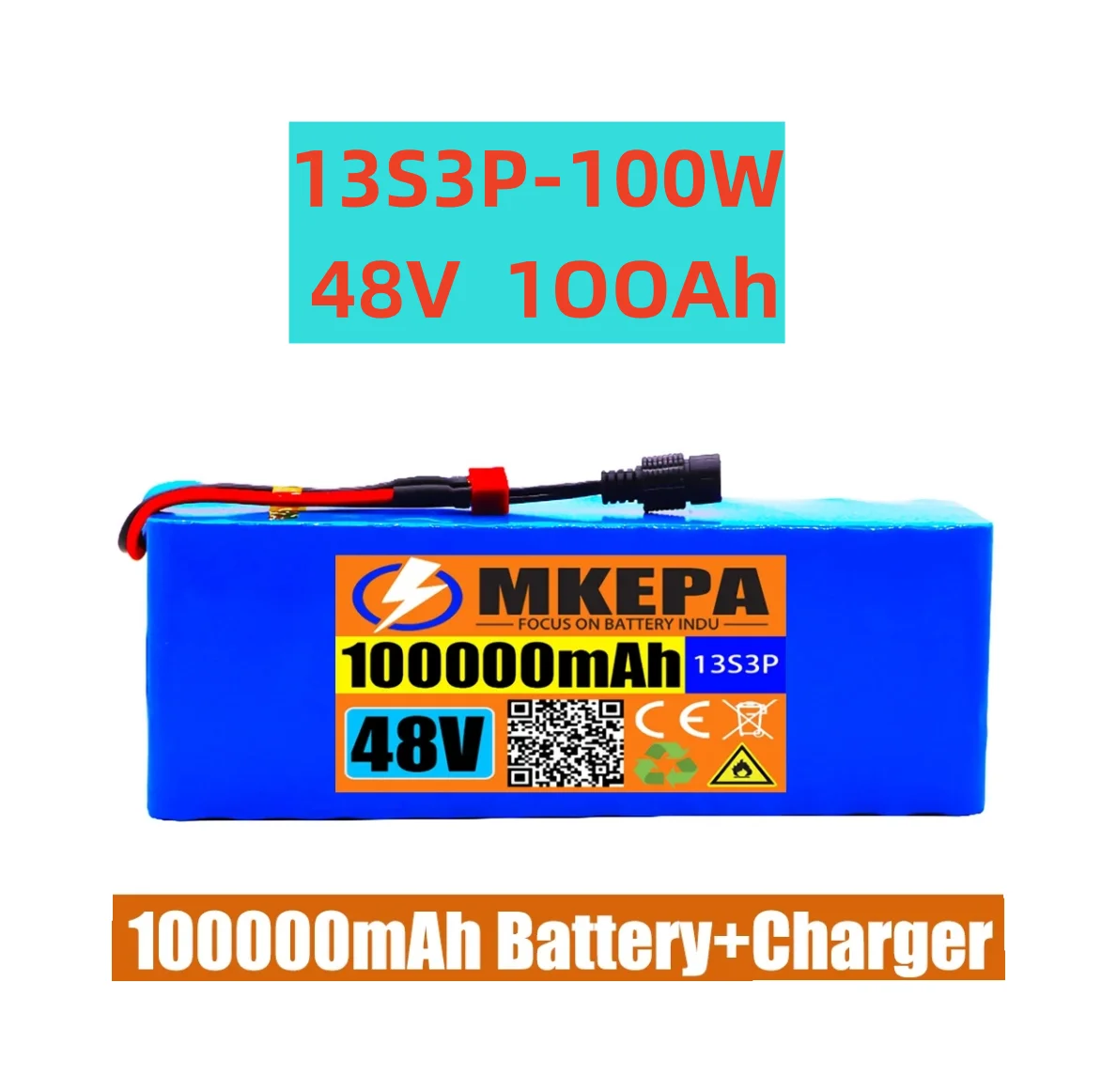 

13S3P 48V 100000mAh 100Ah lithium-ion battery pack with 1000W BMS, suitable for 54.6V electric bicycles and scooters
