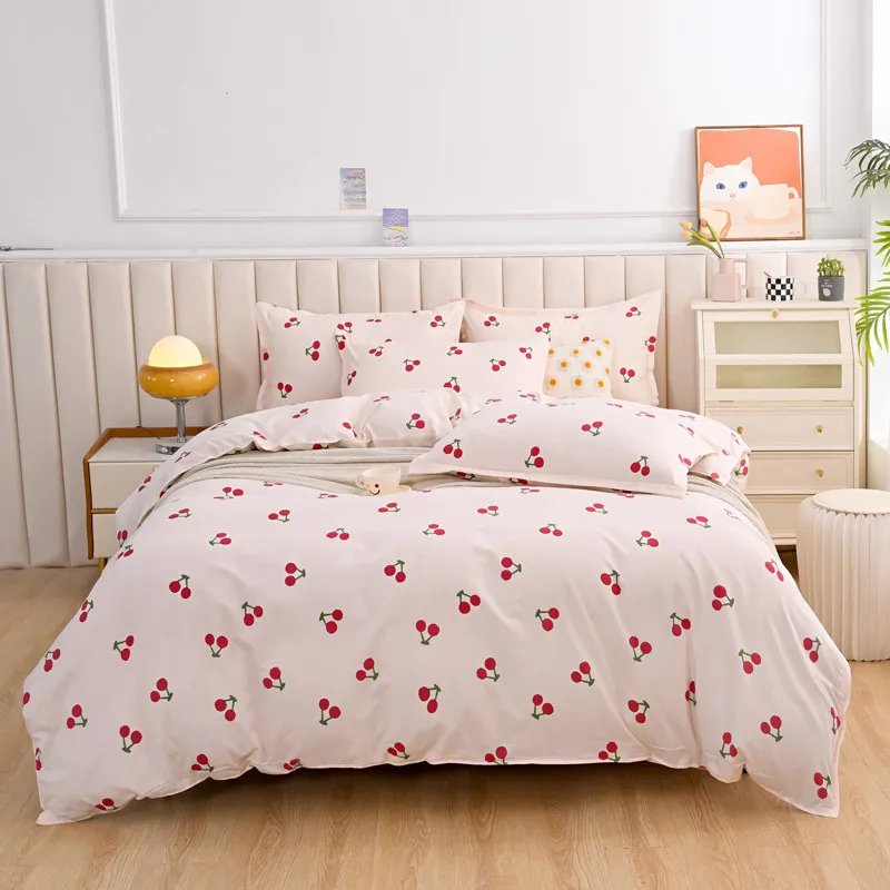 

Комплект постельного белья Kawaii Cherry, 3 шт., эстетическое одеяло с фруктовыми мотивами, двусторонний Комплект постельного белья из полиэстера, двуспальный, размер King