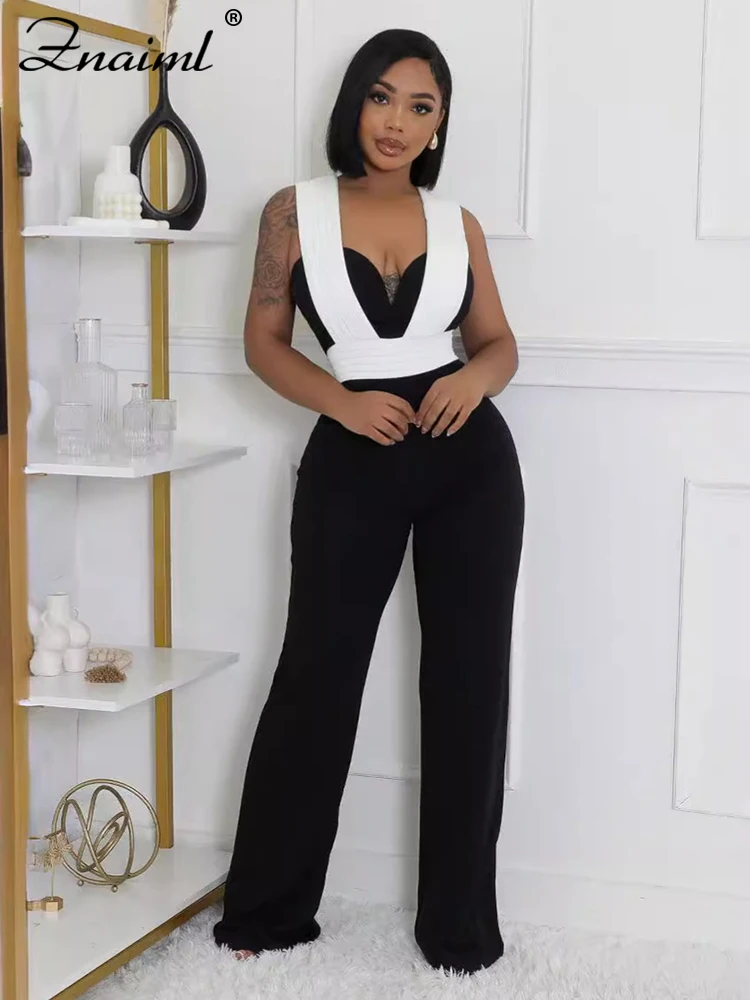 Znaiml Black White Patchwork Wide legs Jumpsuit Women Sleeveless Cut Out Loose Rompers Elegant Evening Party One Pieces Outfits
Znaiml Black White Patchwork Wide legs Jumpsuit Women Sleeveless Cut Out Loose Rompers Elegant Evening Party One Pieces Outfits