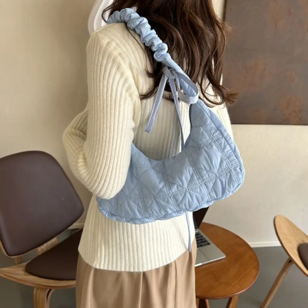 

Pleated Cloud Shoulder Bag Portable Handbag Zipper Bowknot Underarm Bag Solid Color Tote Bag Bubble Message Bag Daily