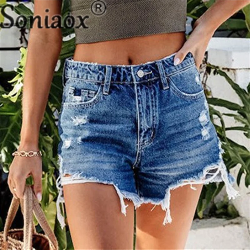 

Fashion Tassels Broken Holes Denim Shorts Women's Comfortable Casual Jeans Female Summer Loose Three Quarter Pants Streetwear