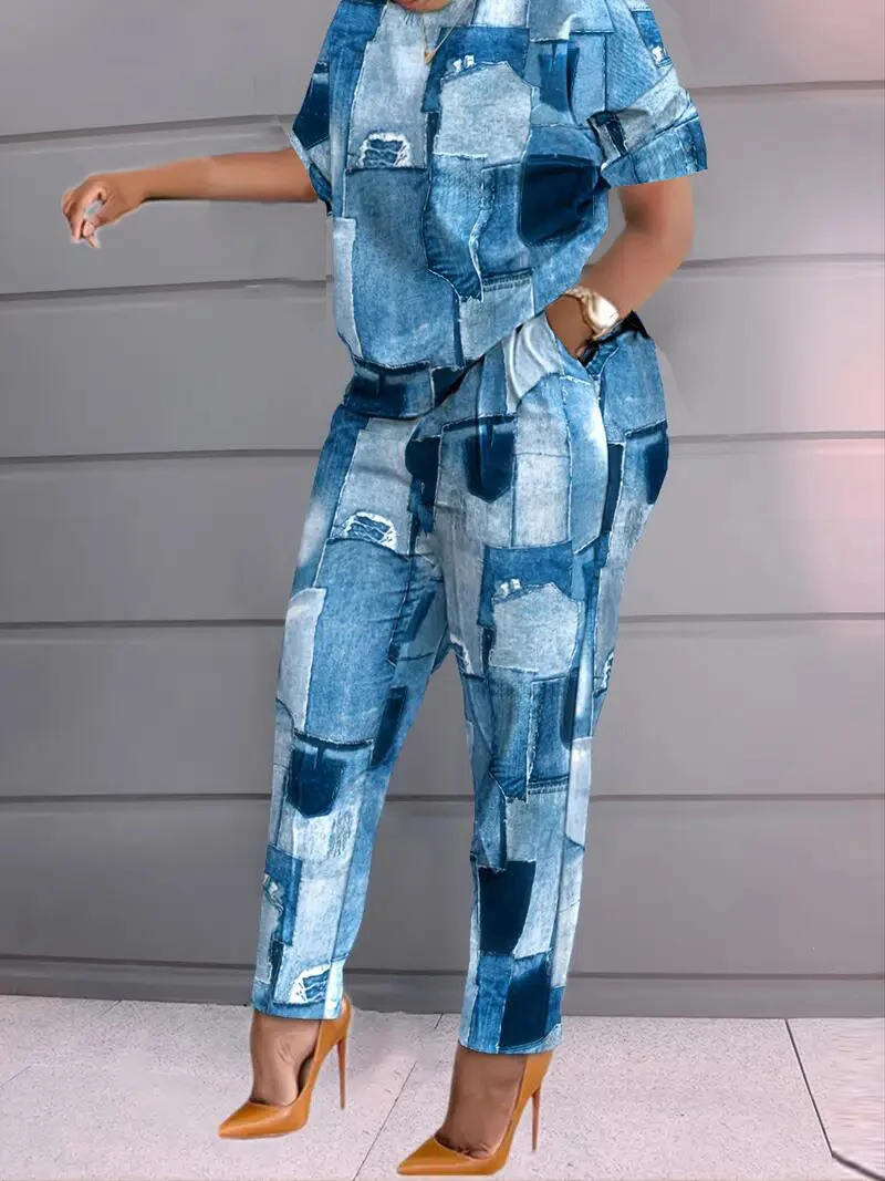 KEXU Fake Jean Print Two 2 Piece Set for Women Outfit Sweatshirt Top Pants Suit Fashion Summer Casual Tracksuit Stretwear
KEXU Fake Jean Print Two 2 Piece Set for Women Outfit Sweatshirt Top Pants Suit Fashion Summer Casual Tracksuit Stretwear