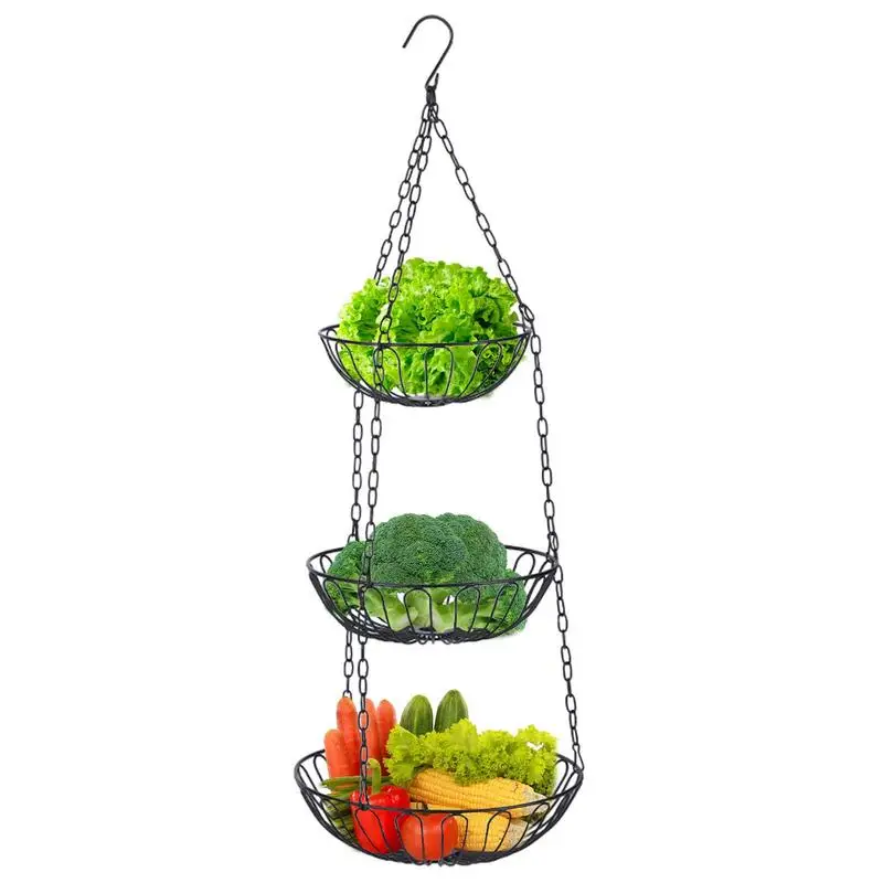 

Fruit Stand For Countertop 3 Tier Dangling Removable Black Fruit Stand Black Fruit Bowl With 5Kg Bearing Load Reusable