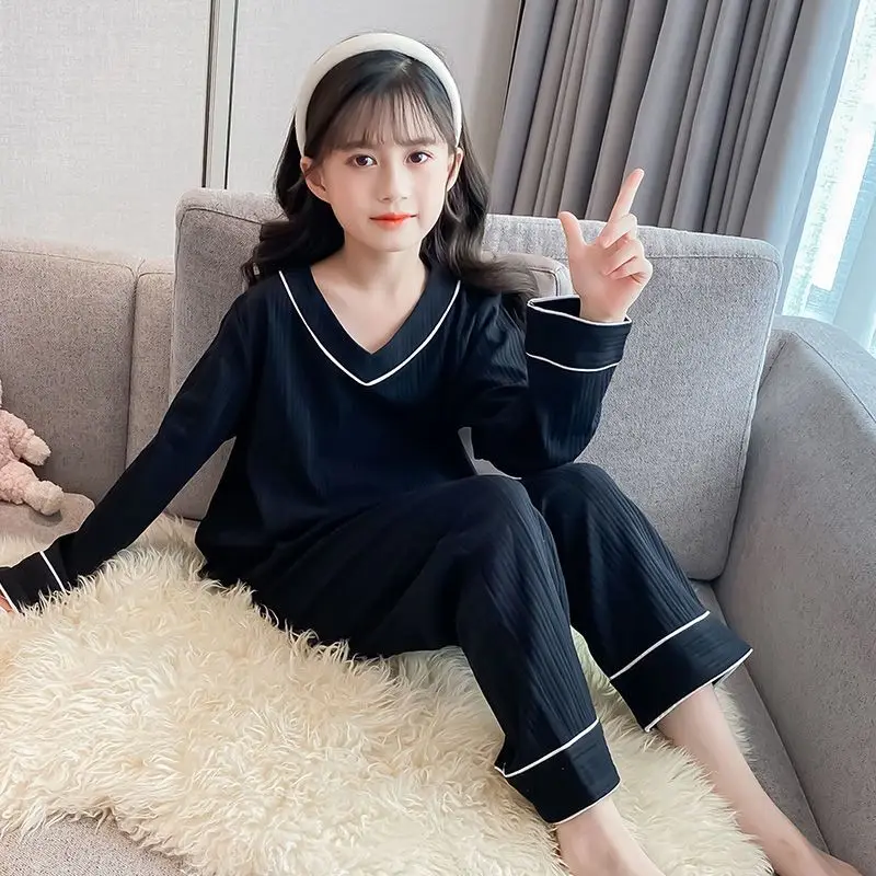 Spring Autumn Casual Long Sleeve Girls Pajamas Set Children Loose Thin Home Clothes Fashion Simple Solid Color Girls Pajamas
Spring Autumn Casual Long Sleeve Girls Pajamas Set Children Loose Thin Home Clothes Fashion Simple Solid Color Girls Pajamas