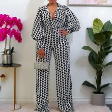 Houndstooth Printed Jumpsuits & Rompers for Women Turn Down Collar High Waist Full Sleeve Fashion Elegant Evening Night Overalls
Houndstooth Printed Jumpsuits & Rompers for Women Turn Down Collar High Waist Full Sleeve Fashion Elegant Evening Night Overalls