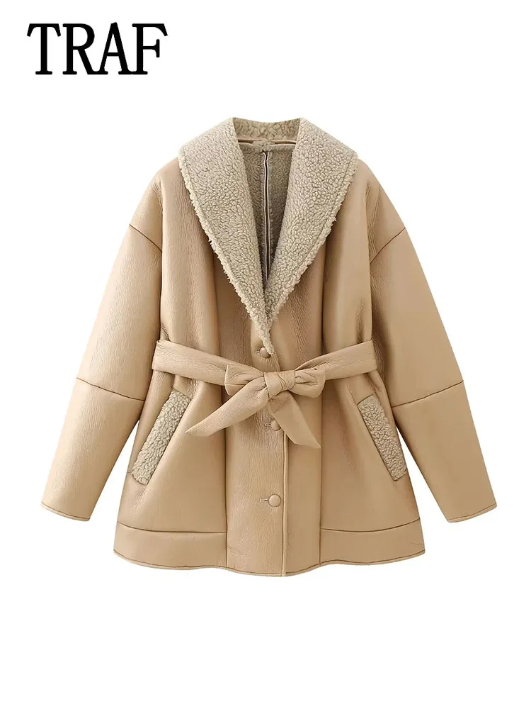 TRAF 2024 Woman Thickened Jacket Fashion Lapel Thick Warm Jacket Vintage Long Sleeve Female Outerwear Chic Tops
TRAF 2024 Woman Thickened Jacket Fashion Lapel Thick Warm Jacket Vintage Long Sleeve Female Outerwear Chic Tops