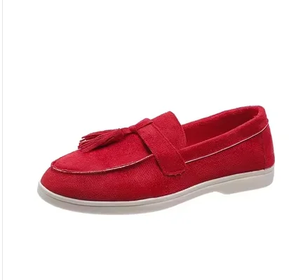 Womens Flock Thick Bottom Driving Shoes Round Toe Flock Tassel White Sole Soft Moccasines In Green Black Wide Fits Slip-On 35-45 Womens Flock Thick Bottom Driving Shoes Round Toe Flock Tassel White Sole Soft Moccasines In Green Black Wide Fits Slip-On 35-45