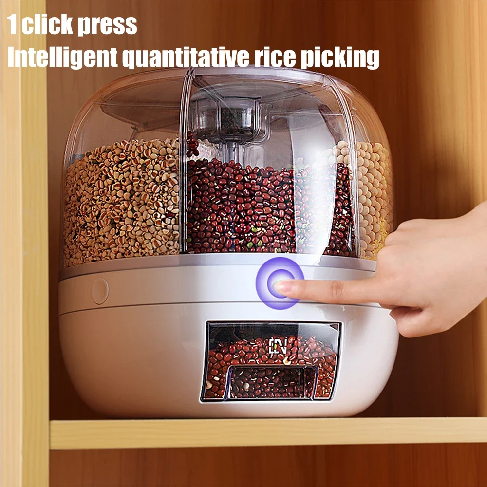 

Grain Bucket Rotating Cereal Degree Dry Dispenser 360 Rice Moisture-proof Box Kitchen Container Food Sealed Storage