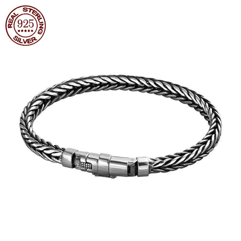 

Factory Price 100% Real Solid S925 Silver Handmade Woven Retro Domineering Style Ppersonality Keel Man and Woman Bracelets