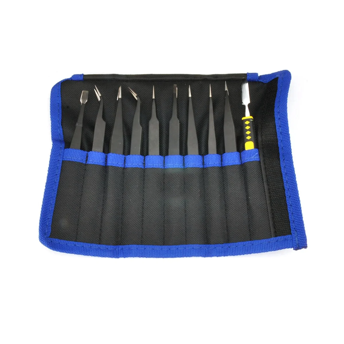 Anti-Static Tweezers Combination Set Cloth Bag 10-Piece Set Elbow Pointed Flat Head Precision Stainless Steel Tweezers.
Anti-Static Tweezers Combination Set Cloth Bag 10-Piece Set Elbow Pointed Flat Head Precision Stainless Steel Tweezers.