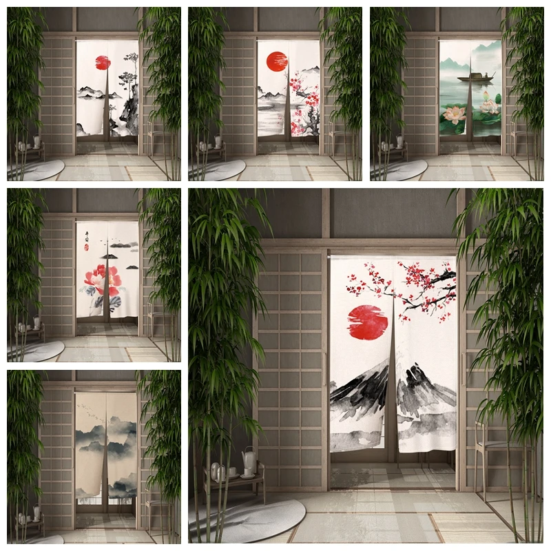 

Китайские чернильные Дверные Шторы с рисунком, занавески для кухни, спальни, ресторана, входа, цветок, установка Fengshui, перегородка Fuji, полузанавески