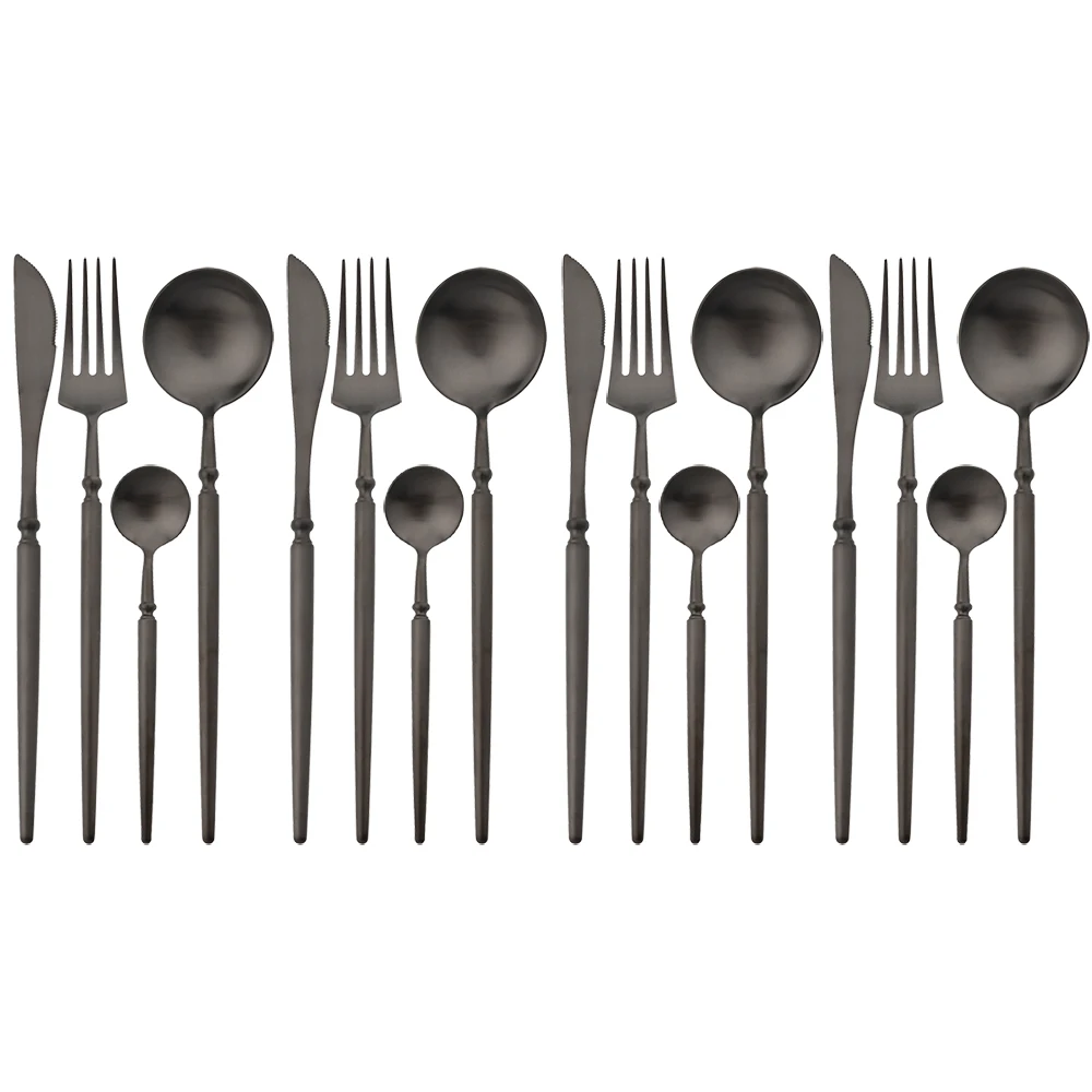 

16Pcs Black Dinnerware Set Western Tableware Luxury Stainless Steel Cutlery Dinner Knife Flatware Fork Spoons Silverware Set
