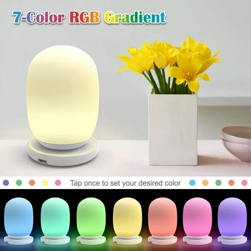 

Touch Sensor Night Light Color Changing Dimmable Bedside LED Lamp Separate Magnetic Timer Setting Pat Table Lamps for Bedroom