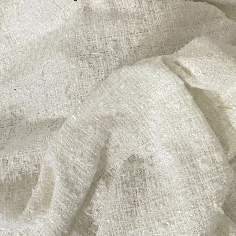 

White tweed fabric spring/autumn thin fabric Wide 100cm x 150cm ladies tweed fabric Vintage Coarse Tweed Diy Coat Suit