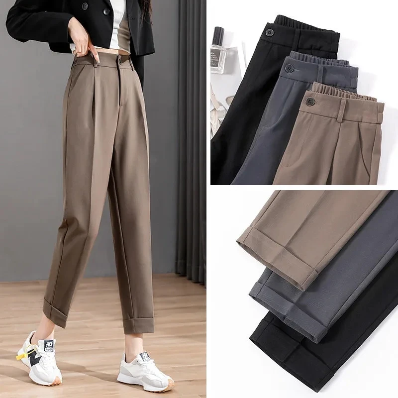 

Women's Suit Pants 2022 New Loose Straight Drape High Waist Ankle-Length Pants Office Lady Casual Cigarette Pants Spring Autumn