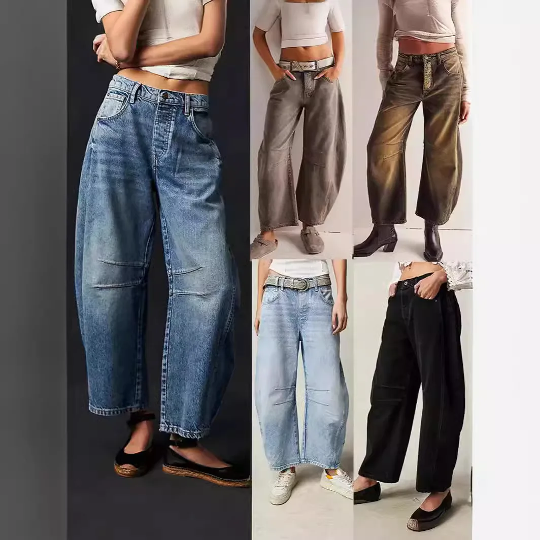 

Mom Jeans Women Long Pants Casual Loose Denim Pants Blue Loose Elegant Pockets Y2k Straight Trousers Mid Waist 2024 Summer
