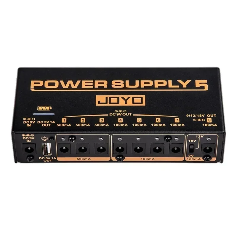 

JOYO JP-05 Guitar Effect Pedal Power Supply Build-in 4400mAh Rechargeable Battery 8 Outputs 9V/12V/18V Jacks & 5V/1A USB Port