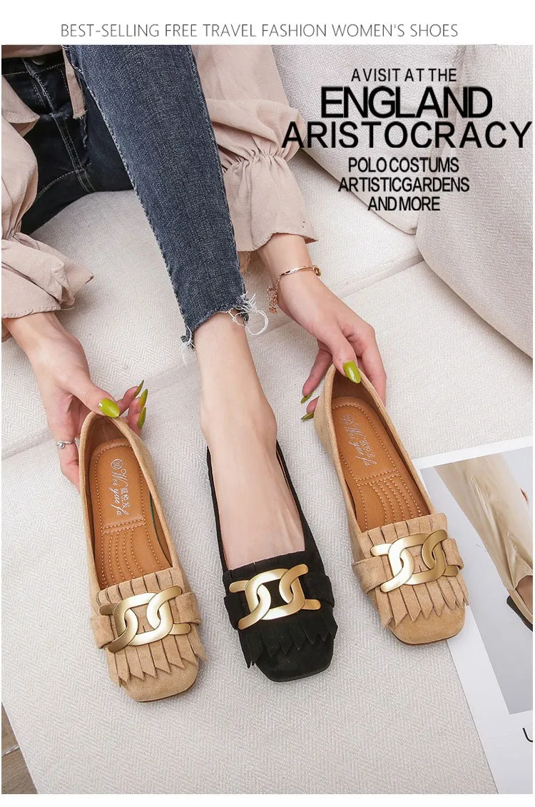 Flat Shoes Woman Retro Tassels Square Shallow Single Shoes for Women 2023 New Metal Buckle Flat Loafers Women Big Size 45 45 46 Flat Shoes Woman Retro Tassels Square Shallow Single Shoes for Women 2023 New Metal Buckle Flat Loafers Women Big Size 45 45 46