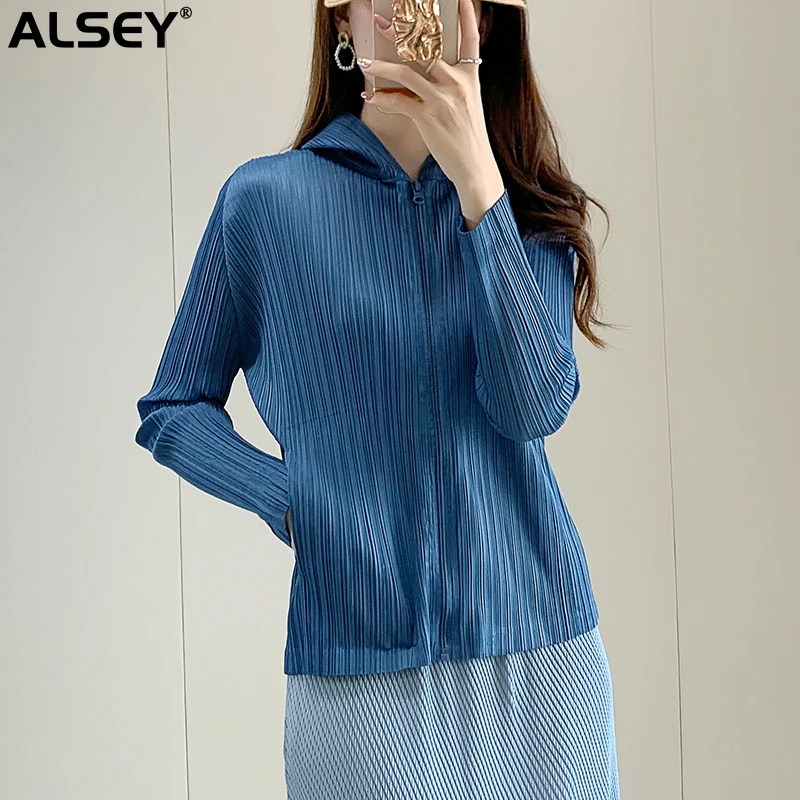 ALSEY Miyake pleated tops women's zipper hooded sun shirt long sleeve cardigan solid color jackets for women 2023 summer new
ALSEY Miyake pleated tops women's zipper hooded sun shirt long sleeve cardigan solid color jackets for women 2023 summer new