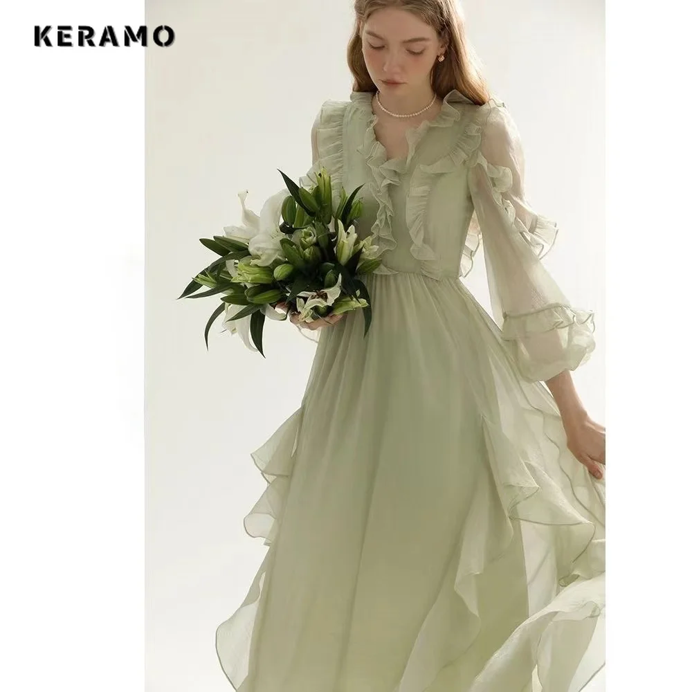 French Style Elegant Long Sleeve Solid Color Mid Long Dresses 2023 Summer Women Vintage Ruffles Classic Green Evening Dress
French Style Elegant Long Sleeve Solid Color Mid Long Dresses 2023 Summer Women Vintage Ruffles Classic Green Evening Dress