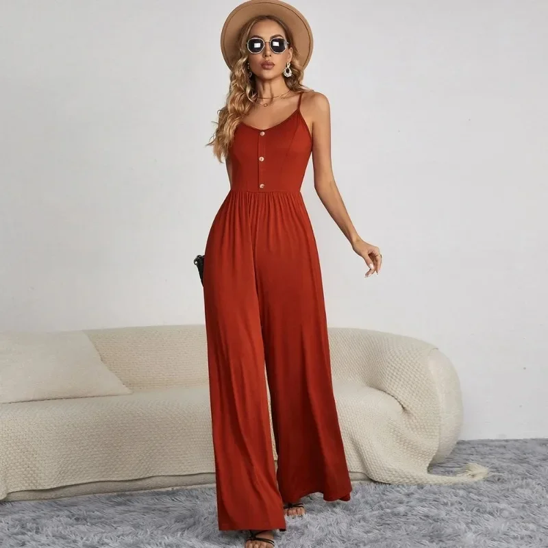 

Women Rompers Summer New Ladies Casual Clothes Loose Linen Cotton Jumpsuit Sleeveless Backless Playsuit Trousers Overalls YSQ16