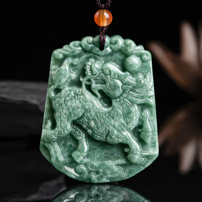 

Jia Le/ Natural Jade Hand-carved Xiang Yun Q Ilin Necklace Pendant Emerald Jewelry Accessories Fashion Men and Women Gift Amulet