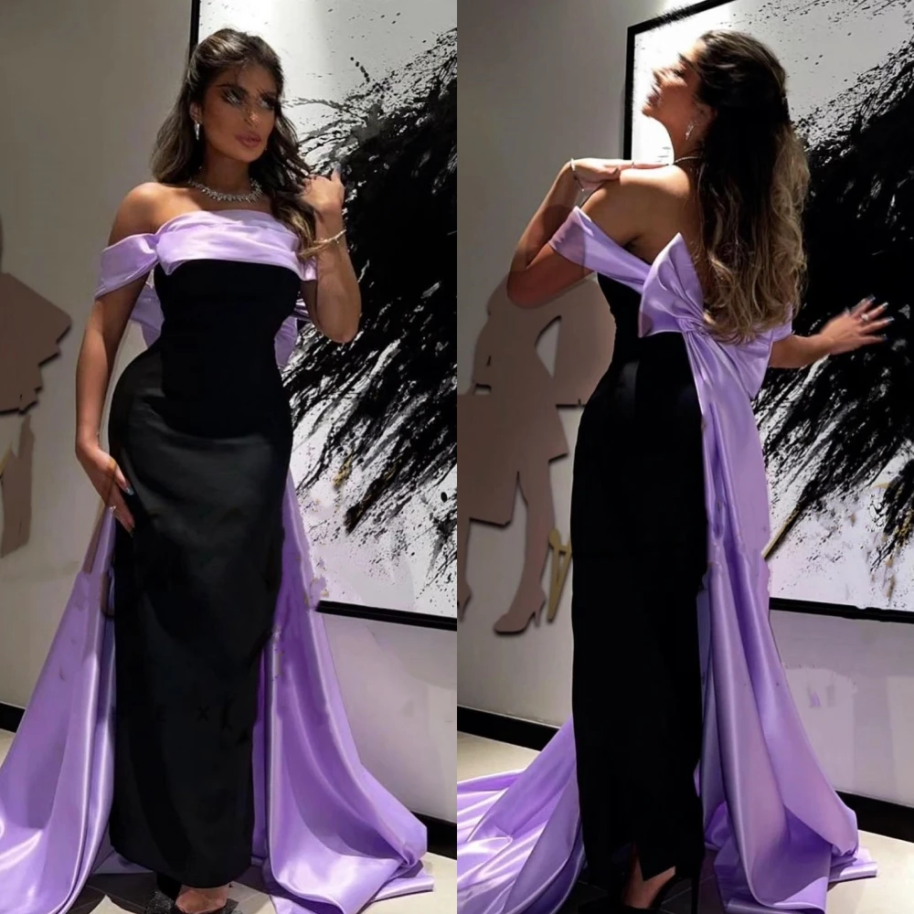 

Prom Dress Fashion Sizes Available Off-the-shoulder Sheath Cocktail Dresses Bows Hugging Anke Length Skirts Charmeuse Evening