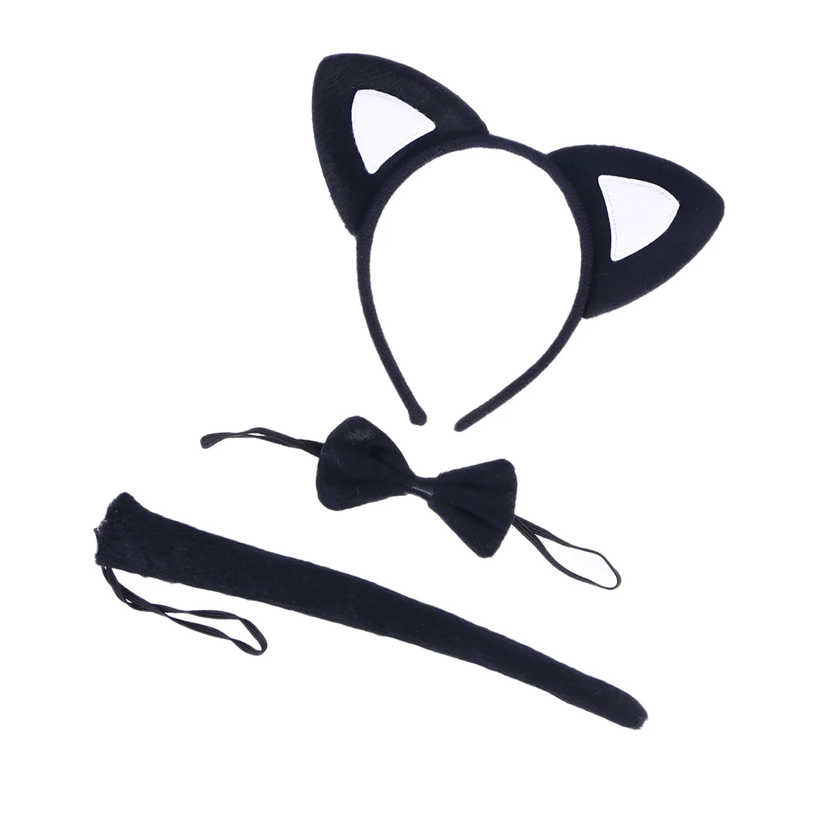 

3Pcs Kids Cat Ears Headband Bow Ties Tail Set Party Cosplay Costume (Black and White)