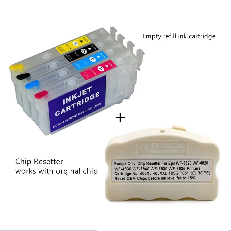 

Europe 407 407XL Refillable Ink Cartridge Without chip and Chip Resetter for Epson WorkForce WF-4745 Printer