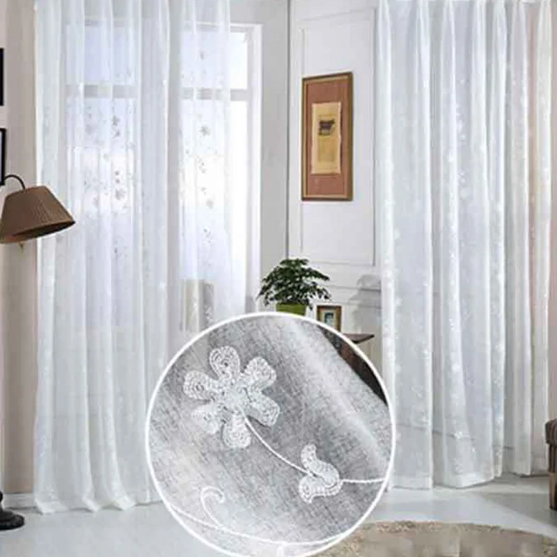 

Window Curtain Chiffon Tulle Sheer Voile Drapes Balcony Transparent for Living Room Bedroom 100WX160H(CM)White Embroidery