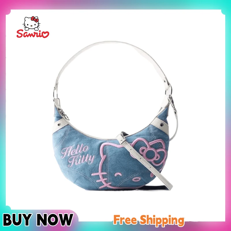 

Hello Kitty New 2024 Spring And Summer New Large-capacity Denim Armpit Bag Cute Retro Shoulder Messenger Bag Women Birthday Gift