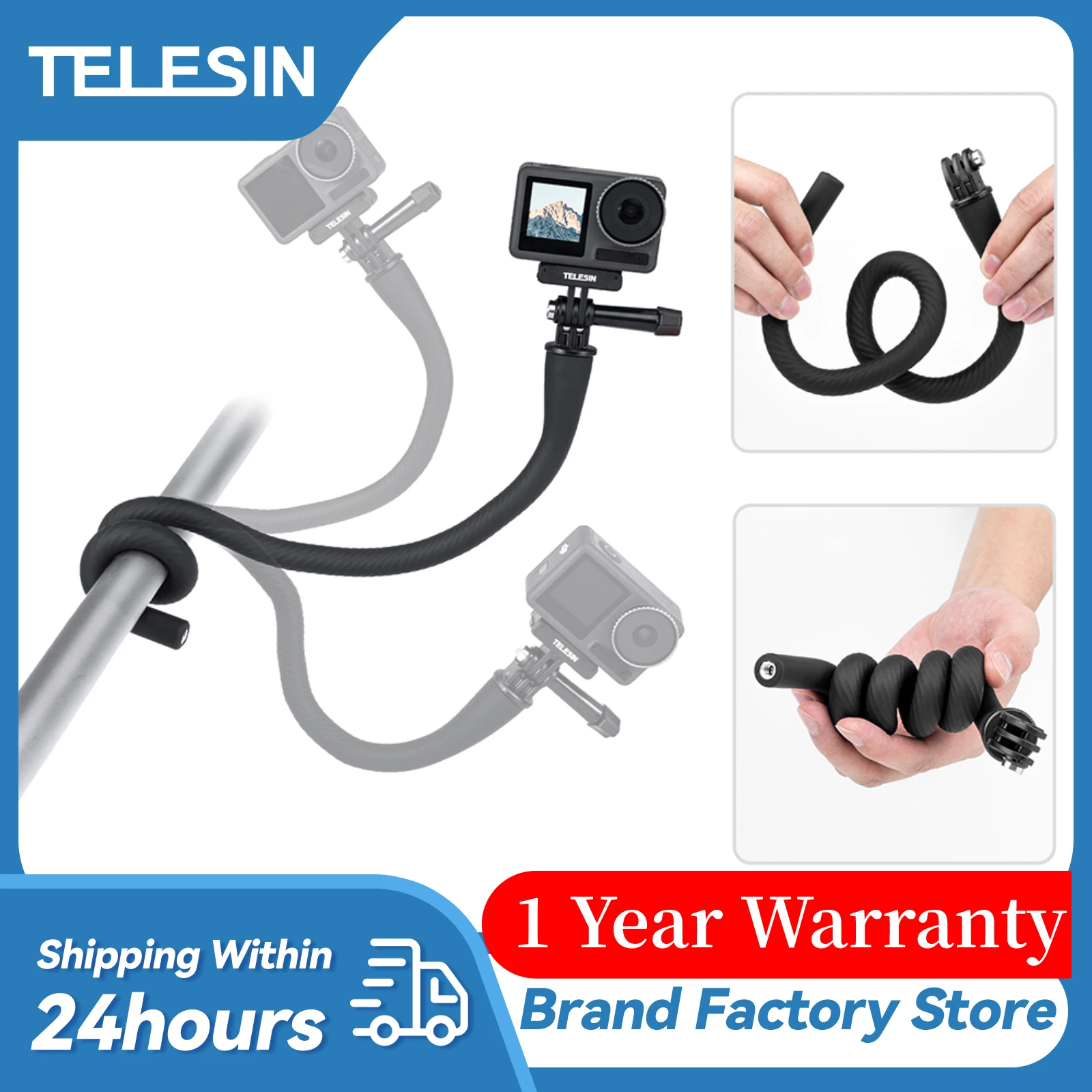 

TELESIN Flexible Selfie Stick Monopod Tripod for GoPro insta360 Wherever Without Any Tools for IPhone Camera Phone Universal