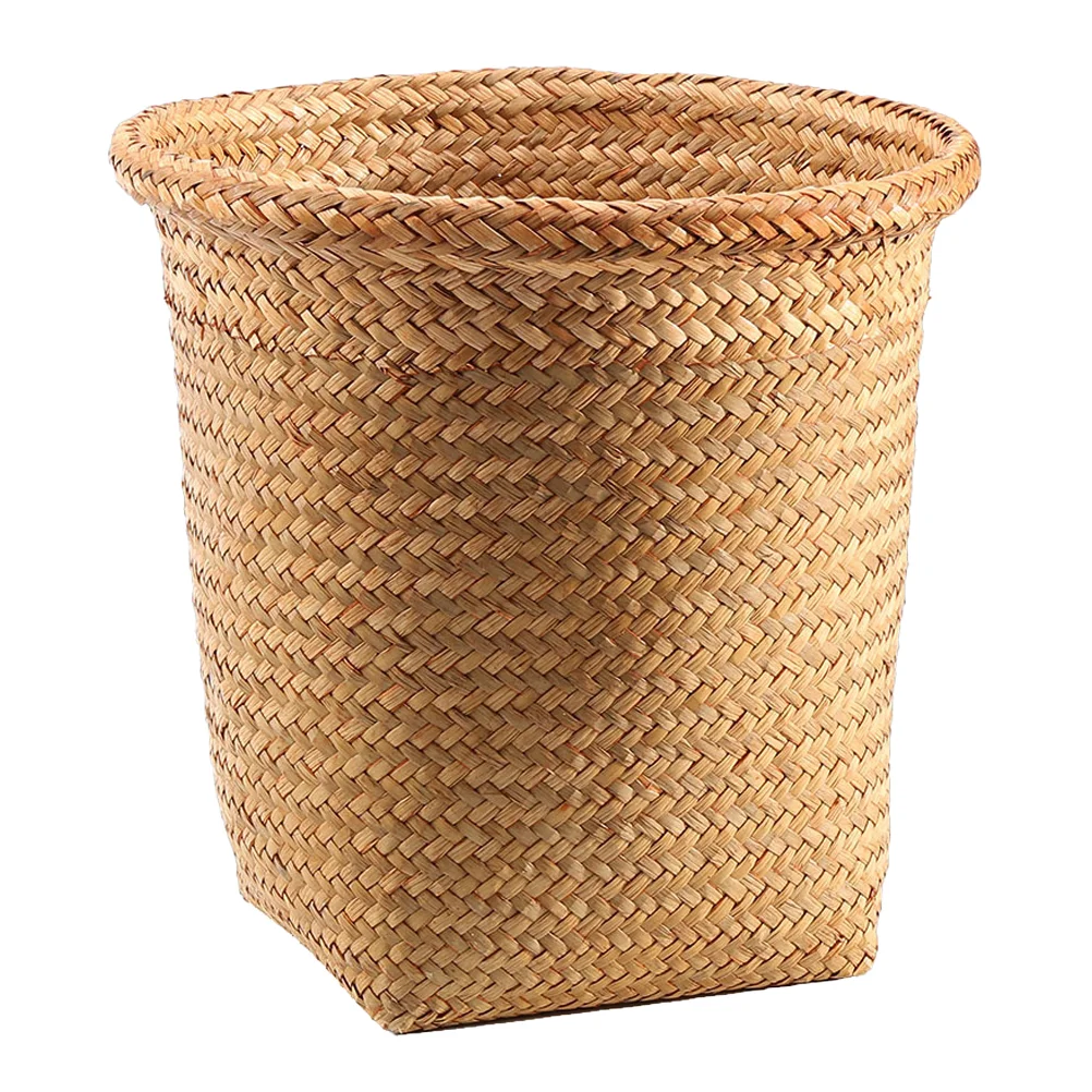 

Basket Trash Can Woven Storage Wicker Waste Garbage Rattan Bin Laundry Sundries Wastebasket Paper Container Baskets Seagrass