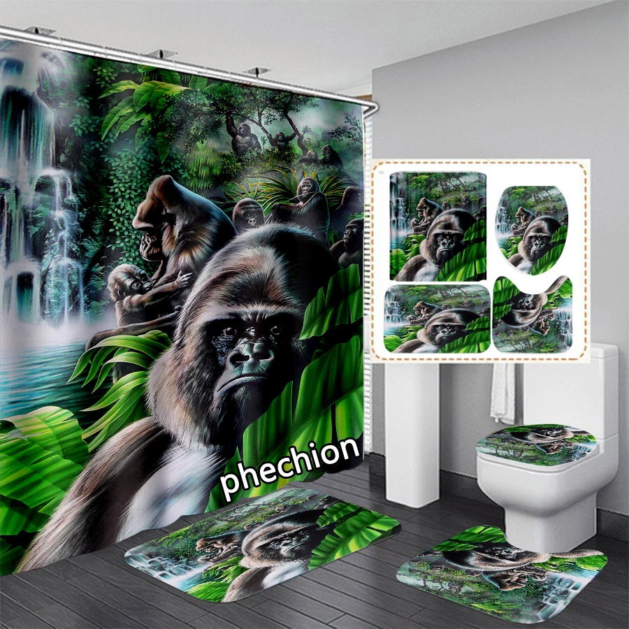 Занавеска для душа phechion с 3D рисунком животных, с коллажем, орангутан, водонепроницаемая занавеска для ванной, комплект Противоскользящих ковриков для ванной, коврики для туалета VR201 
Занавеска для душа phechion с 3D рисунком животных, с коллажем, орангутан, водонепроницаемая занавеска для ванной, комплект Противоскользящих ковриков для ванной, коврики для туалета VR201