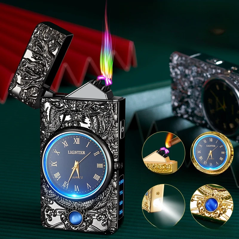 New stereo Embossed USB Rechargeable Plasma Pulse Dual Arc Lighter Light Metal Dial Outdoor Windproof Ignition Tools Men's Gife
New stereo Embossed USB Rechargeable Plasma Pulse Dual Arc Lighter Light Metal Dial Outdoor Windproof Ignition Tools Men's Gife