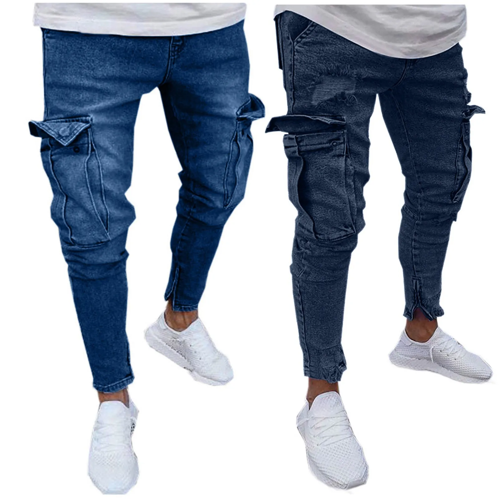 

Jeans Men Stretch Skinny Pants Wash Solid Color Men Denim Cargo Jeans Slim Fit Pants Fahsion Casual Trousers Male Streetwear