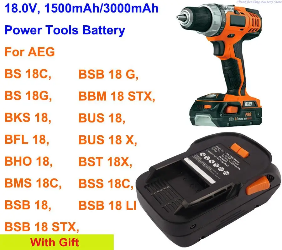 

Cameron Sino 1500mAh/3000mAh Power Tools Battery L1815R for AEG BS 18C,BS 18G,BKS 18,BFL 18,BHO 18,BMS 18C,BSB 18,BUS 18,BST 18X