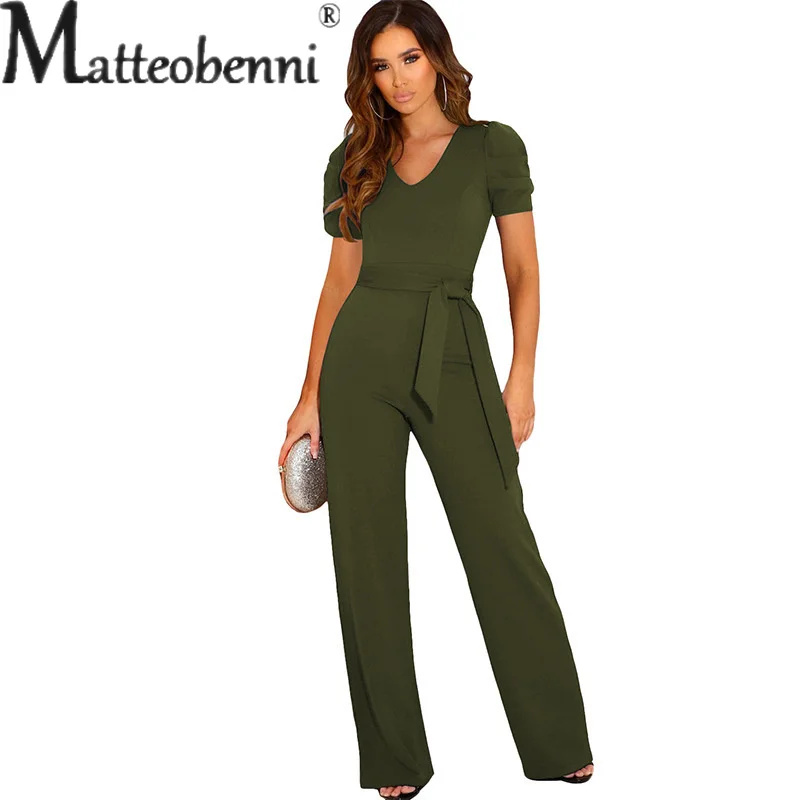 Fashion Lace-up Shrink Waist Jumpsuit Women's V Neck Short Sleeve Tops Female Wide Leg Long Pants Solid Color One Piece Outfits
Fashion Lace-up Shrink Waist Jumpsuit Women's V Neck Short Sleeve Tops Female Wide Leg Long Pants Solid Color One Piece Outfits