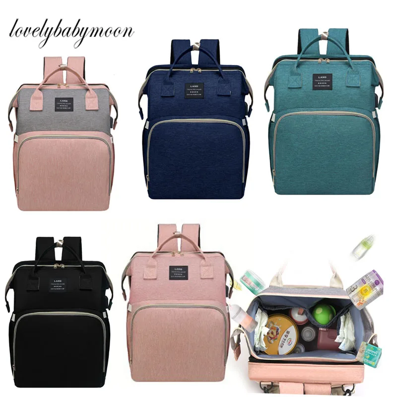 

Mommy Baby Diaper Bag Backpack Changing Pad Shade Mosquito Net Wet and Dry Carrying USB Charging Port Stroller Hanging Bag Free